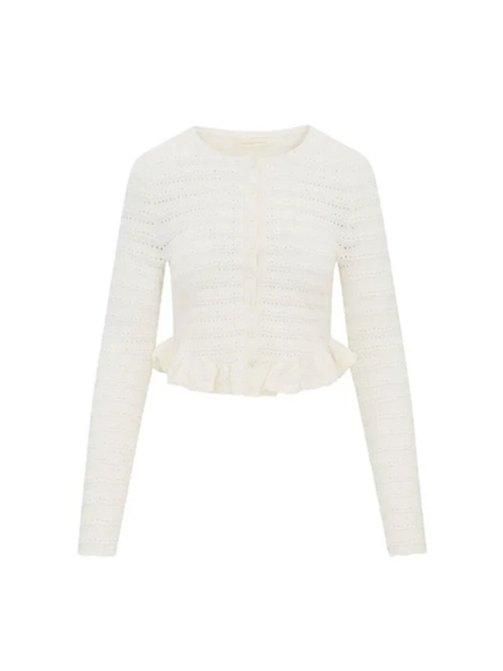LoveShackFancy Cream Ruffled Button-Front Knit Cardigan - Picture 2 of 12